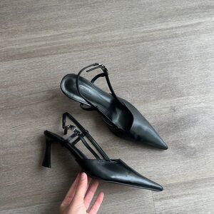 Black Pointed Toe Slingback Heels